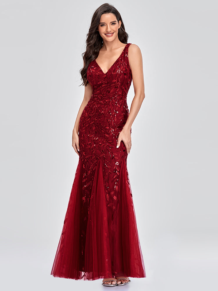 Sleeveless V-neck Tulle Sequins Cocktail V-back Mermaid Party Prom Gown Formal Occasion Embroidered Formal Dress The Clothing Company Sydney