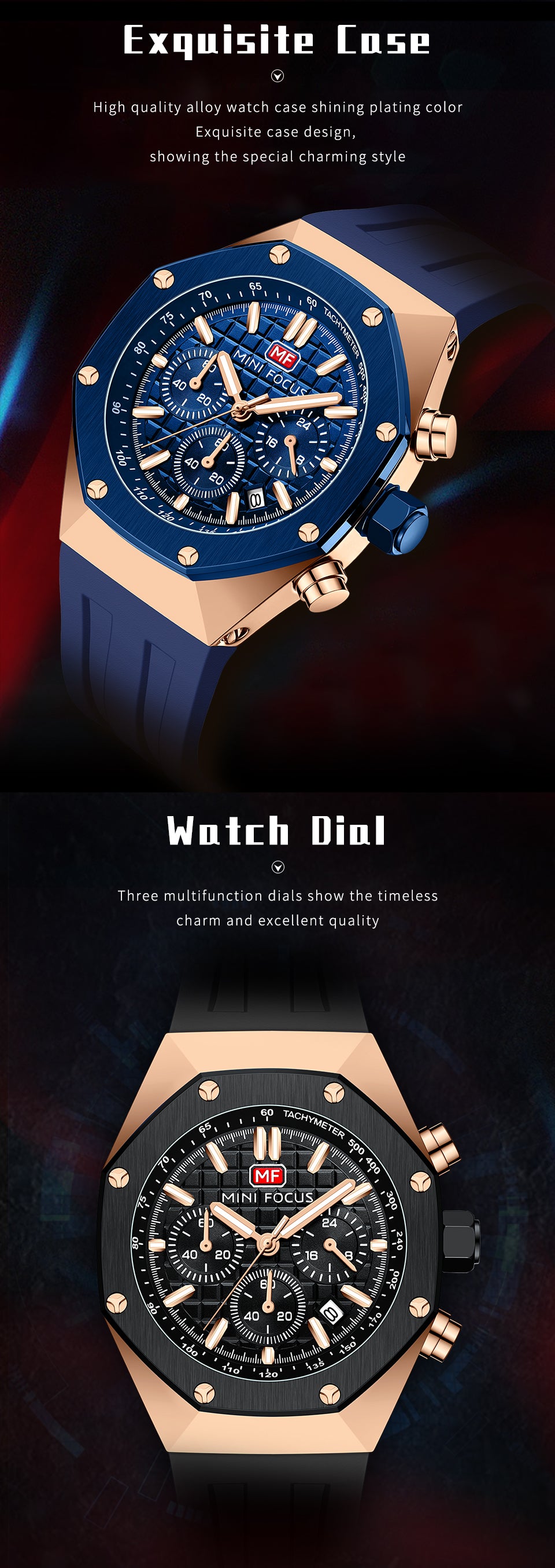 MINI FOCUS Polygon Design Alloy Quartz Wristwatch Luxury Brand Watch Men's High Quality Silicone Chronograph Sports Watch Clothing Company Sydney