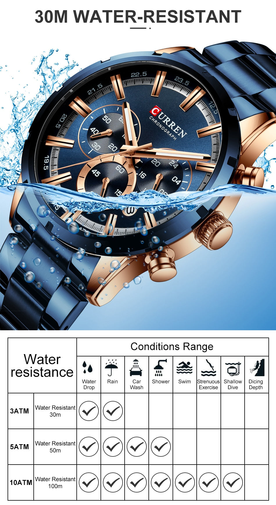 Men's Watch Luxury Sports Quartz Mens Watches Full Steel Waterproof Chronograph Wristwatch The Clothing Company Sydney