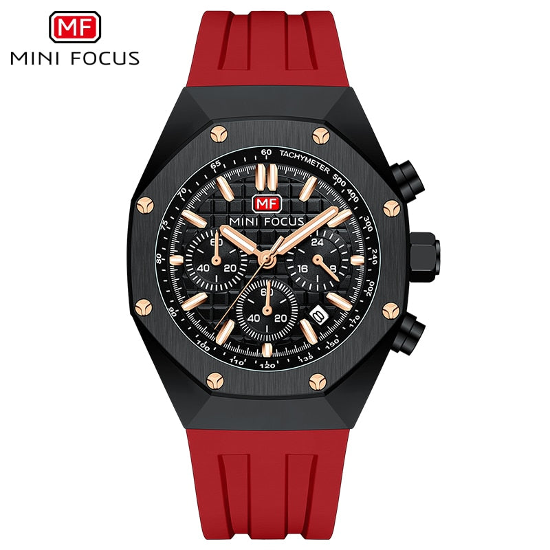 MINI FOCUS Polygon Design Alloy Quartz Wristwatch Luxury Brand Watch Men's High Quality Silicone Chronograph Sports Watch Clothing Company Sydney