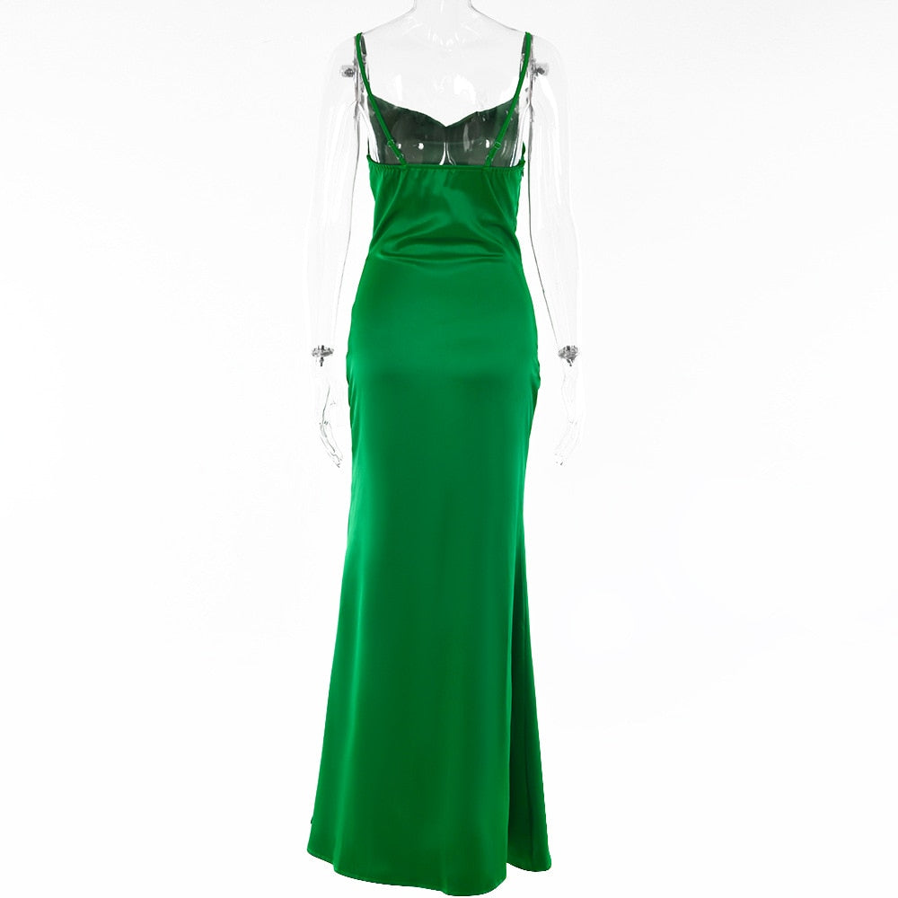 Silky Satin Elegant Slit Maxi Dress Backless Straps Gown Club Party Long Dresses The Clothing Company Sydney