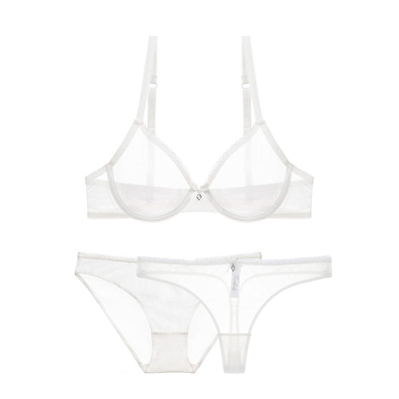 Ultra-thin cup mesh lace underwear transparent unlined 1 bra+2 panties plus size bra set for ladies The Clothing Company Sydney