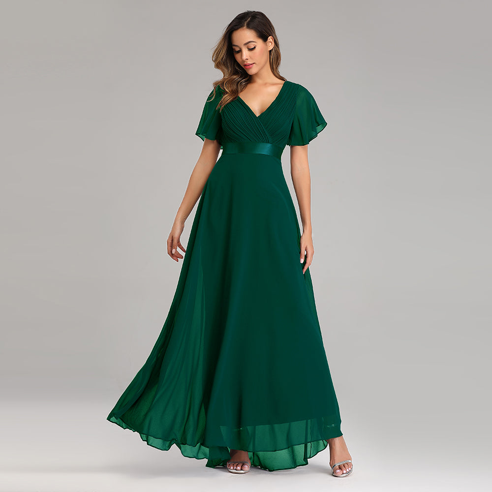 Elegant V-Neck Ruffles Chiffon Evening Gown  Wedding Party Cocktail Formal Dress The Clothing Company Sydney