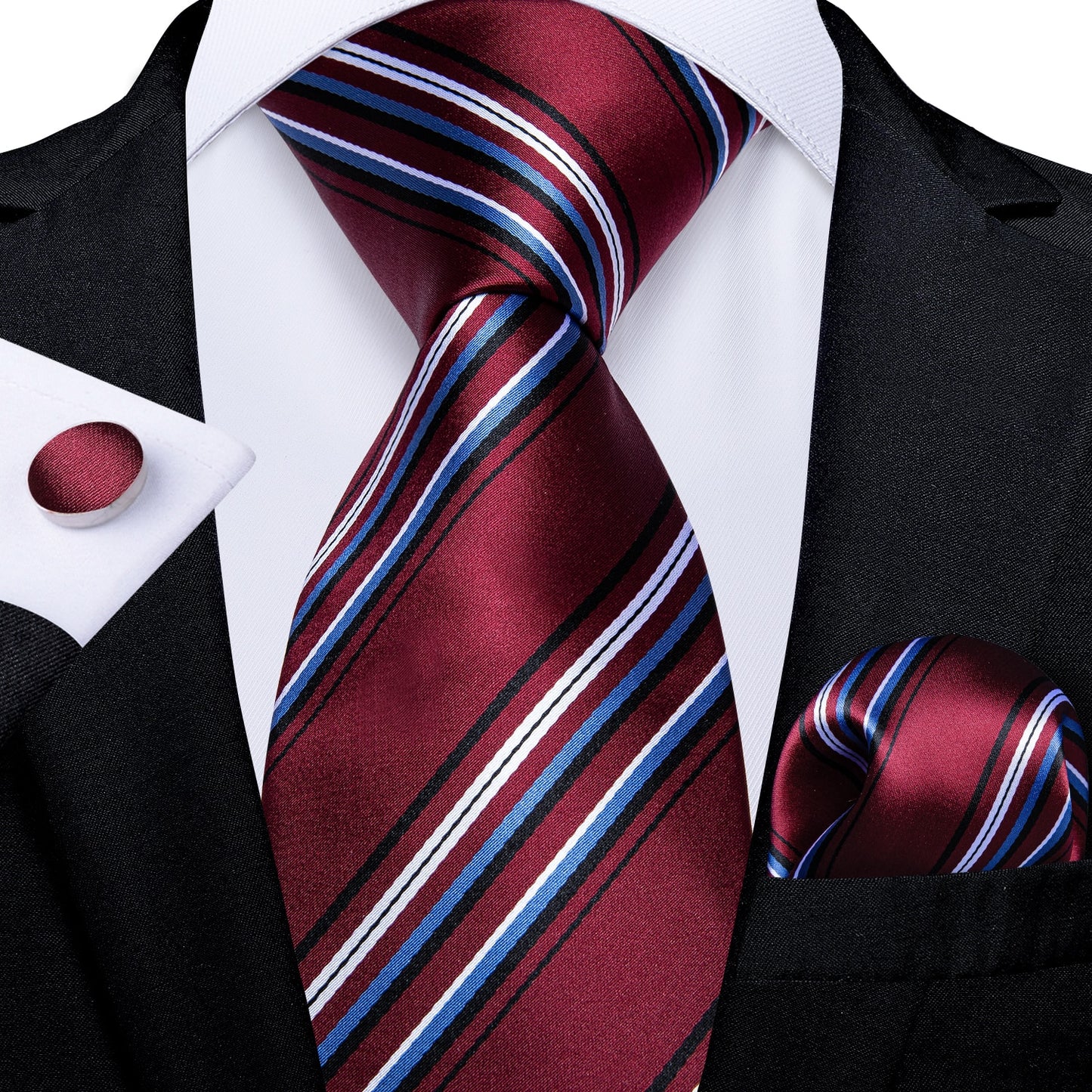 3 Piece Designer Men's Wedding Tie Gold Black Striped Silk Neck Ties For Men Hanky Cufflinks Set Business Party Wear The Clothing Company Sydney