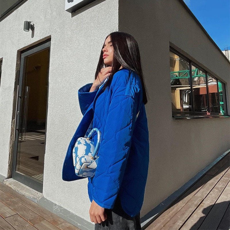 Women's Winter Blue Oversize Puffer Casual Fashion Warm Cotton Button Down Quilted Coat  Loose Jacket The Clothing Company Sydney
