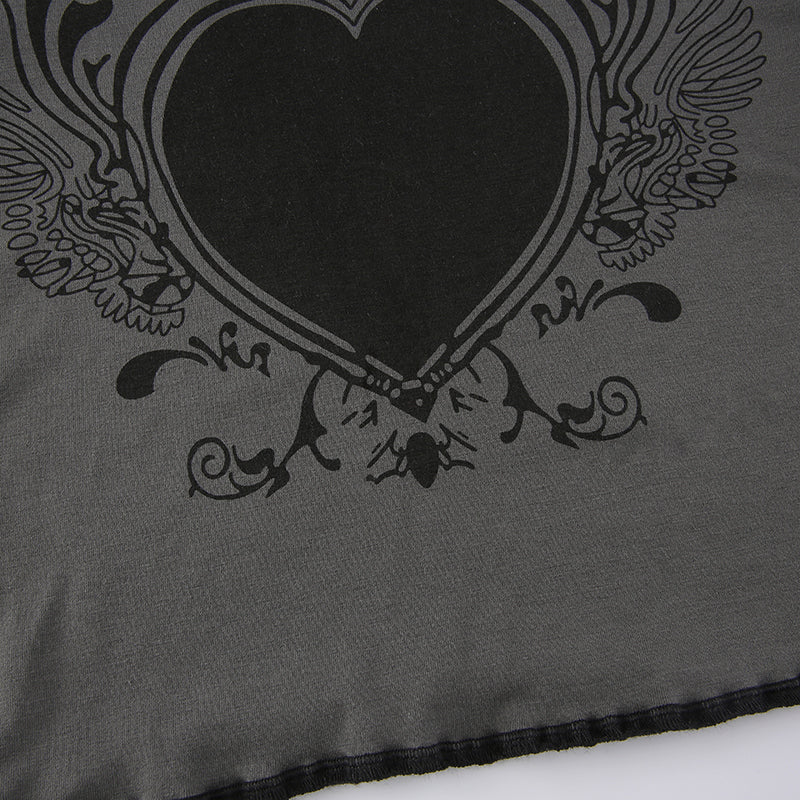 Grunge Retro Fashion Heart Printed Autumn T-shirts for Women Crop Top Dark Academia Gothic Clothes Aesthetic T shirt The Clothing Company Sydney