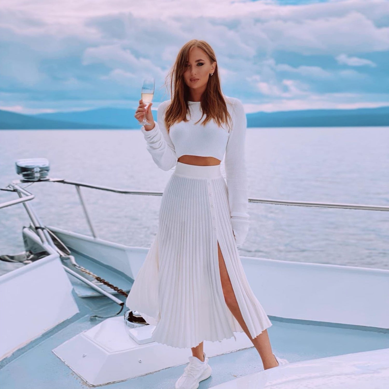 2 Piece Sweater Cropped Top Midi Skirt Matching Set Outfits Button Up Split Skirt Set The Clothing Company Sydney