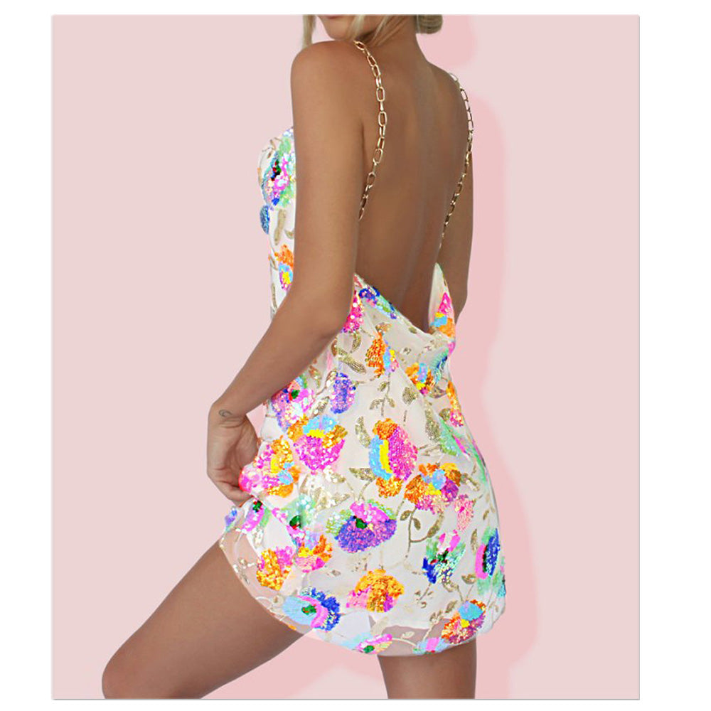 Sequin Backless Slip Mini Chain Straps Short Tulle Cocktail Summer Party Night Lush Prom Dress The Clothing Company Sydney