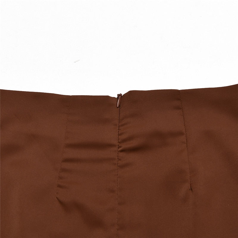 Turn-down Collar Button Two Piece Set Brown Long Sleeve Top High Waist Skirt Women Autumn Slim Office Outfits The Clothing Company Sydney