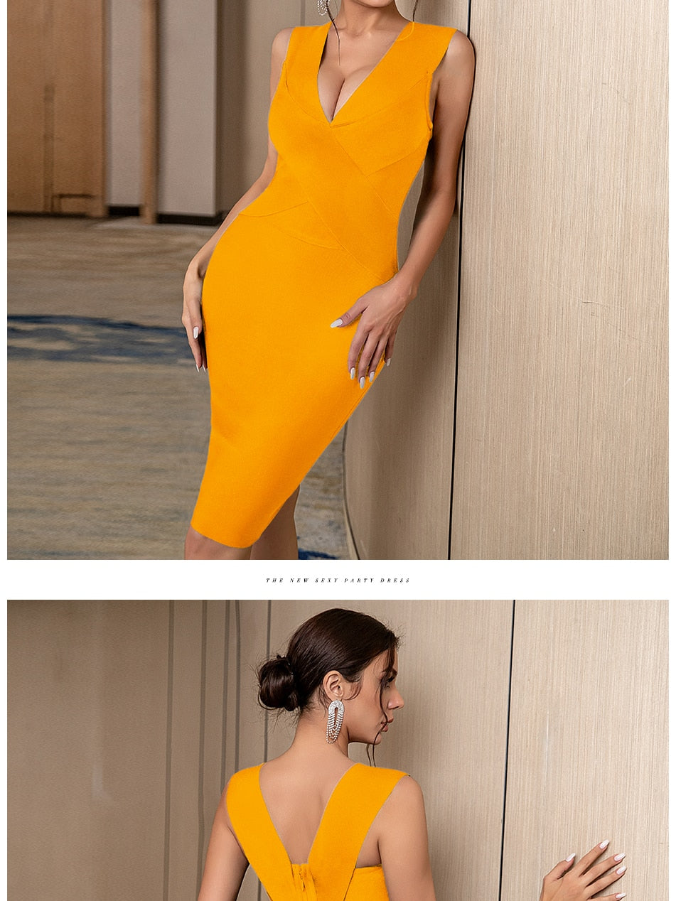 Summer Bandage Dress Red Green Black Tank Sexy Deep V-Neck Sleeveless Midi Bodycon Runway Party Dress The Clothing Company Sydney