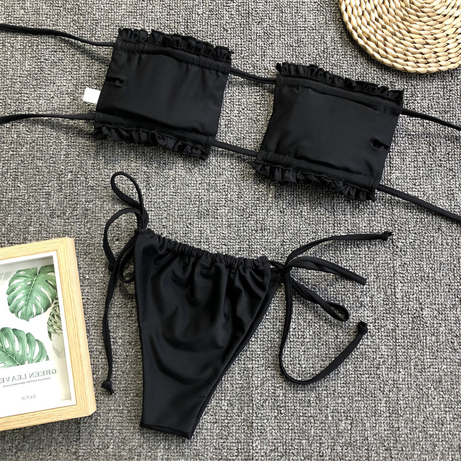 2 Piece Pleated Bandeau Swimsuit Swimwear Mini Thong Bikini Set Bather Swimming Beachwear The Clothing Company Sydney