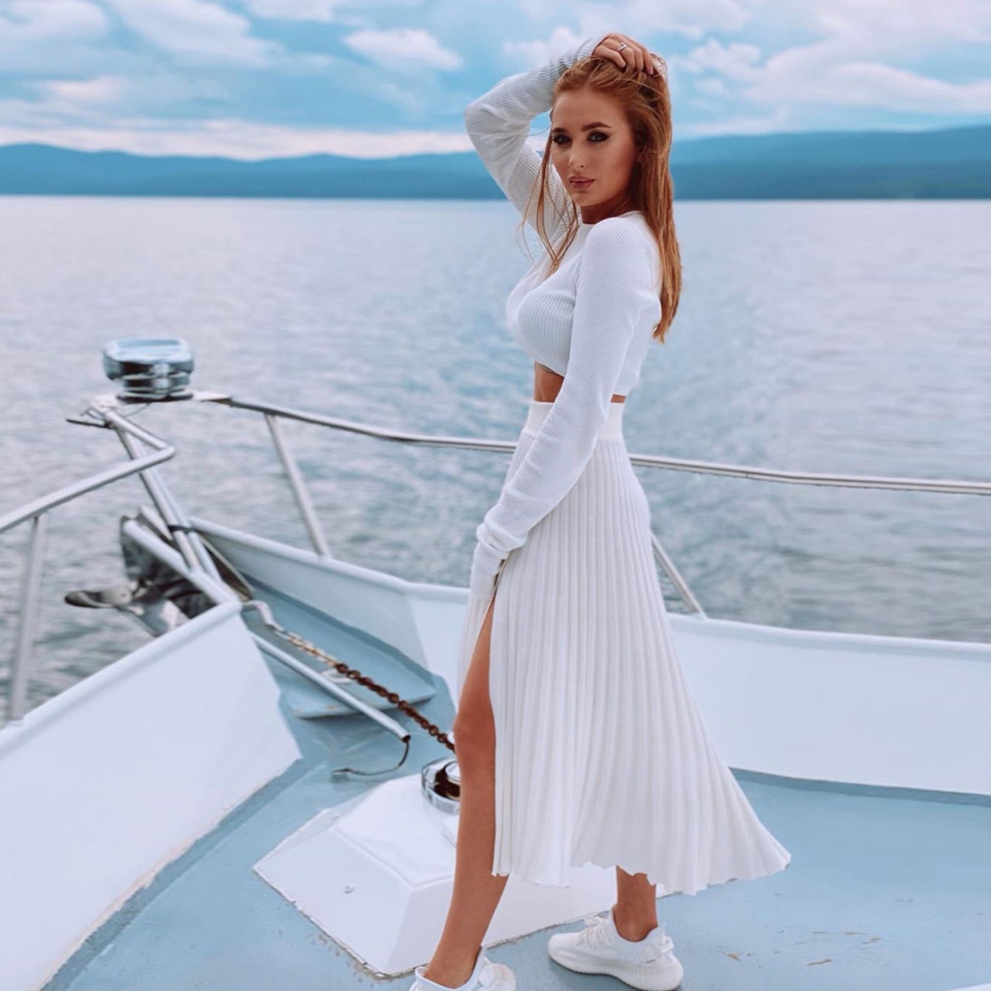 2 Piece Sweater Cropped Top Midi Skirt Matching Set Outfits Button Up Split Skirt Set The Clothing Company Sydney