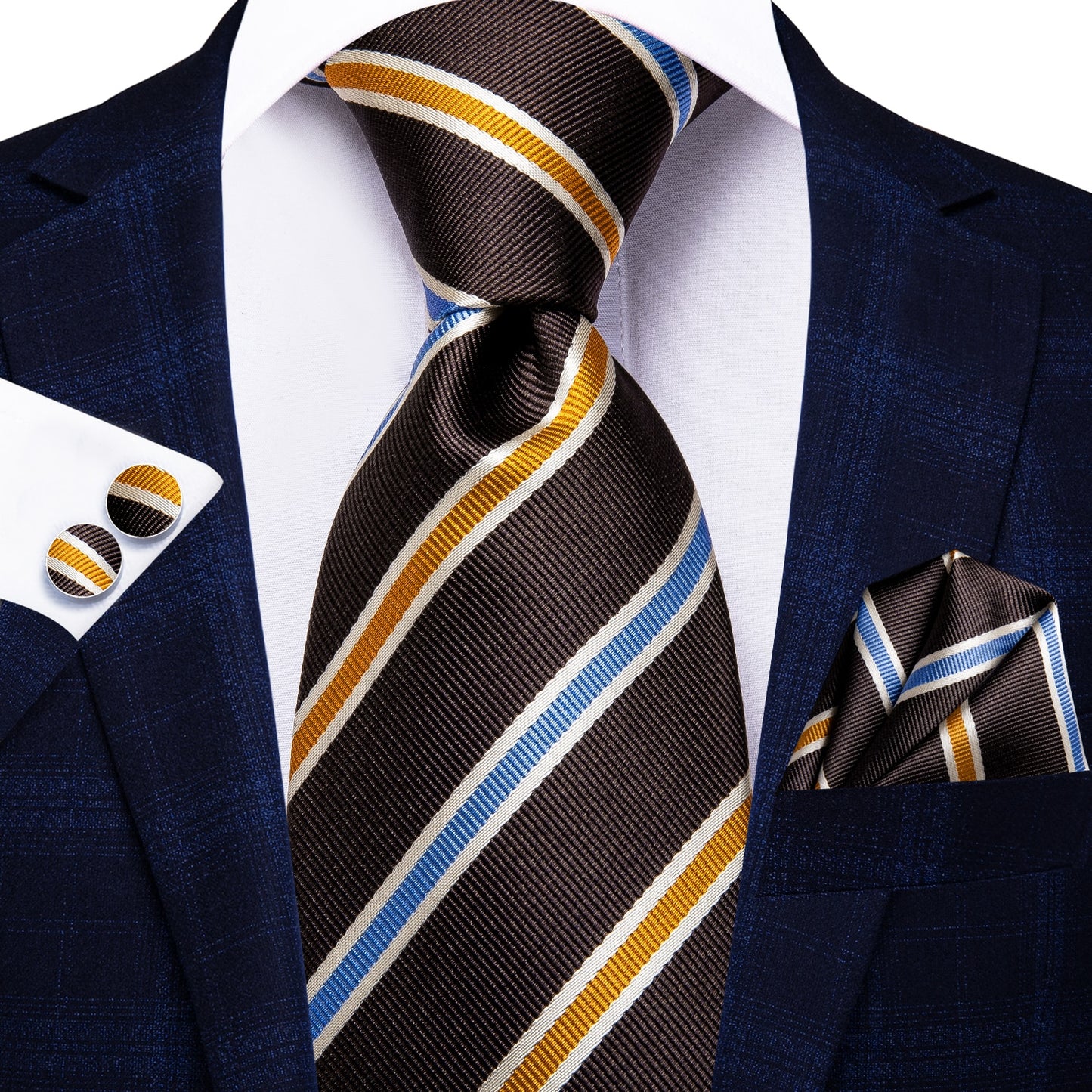 3 Piece Business Classic Blue Black Striped Solid Neck Tie Necktie Pocket Square Cufflinks Wedding Party Silk Tie Set The Clothing Company Sydney