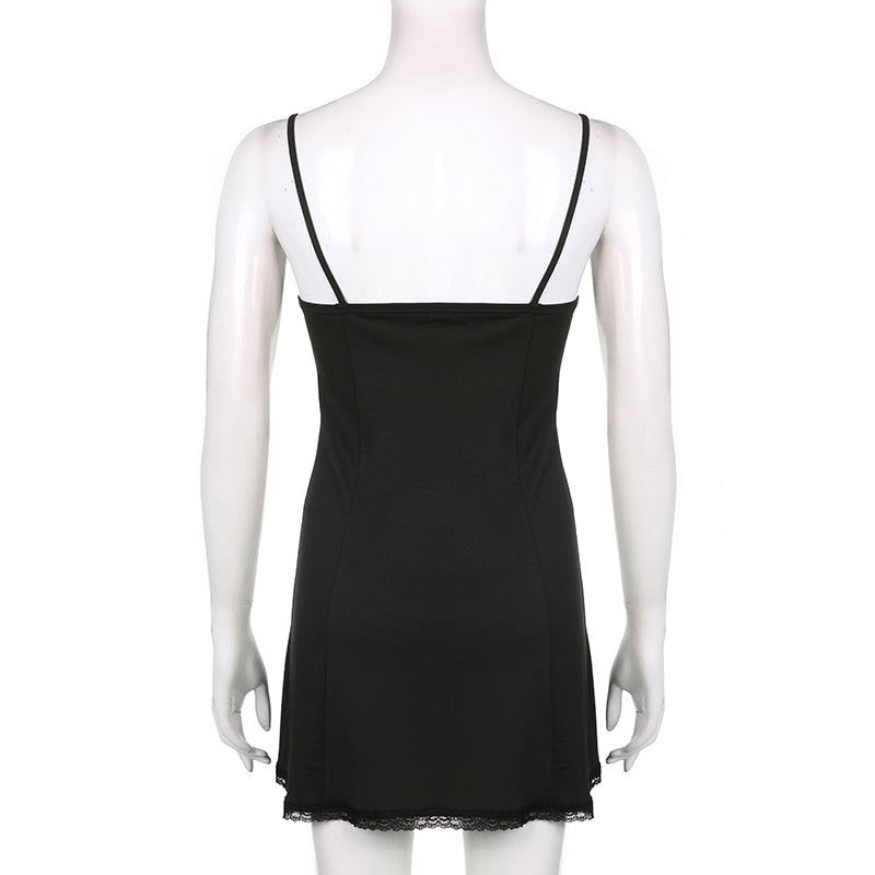 Y2K Retro Lace Patchwork Strap Bow Black Dress Mini Fashion Aesthetic Bow Club Party Dresses for Women Outfits The Clothing Company Sydney