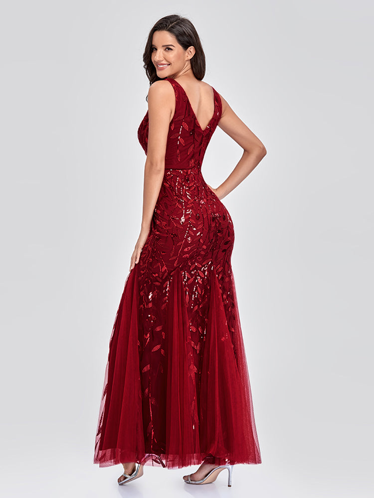 Sleeveless V-neck Tulle Sequins Cocktail V-back Mermaid Party Prom Gown Formal Occasion Embroidered Formal Dress The Clothing Company Sydney