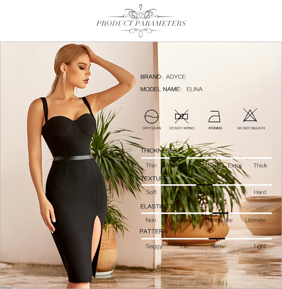 Elegant Black Bodycon Bandage Spaghetti Strap Midi Blue Club Formal Runway Party Dress The Clothing Company Sydney