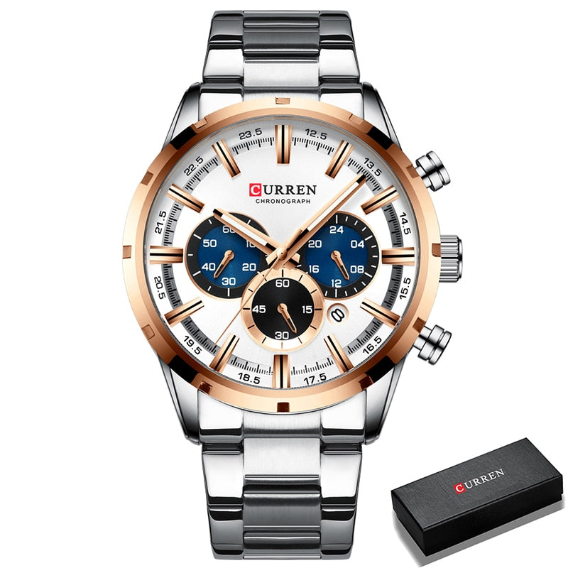 Men's Watch Luxury Sports Quartz Mens Watches Full Steel Waterproof Chronograph Wristwatch The Clothing Company Sydney