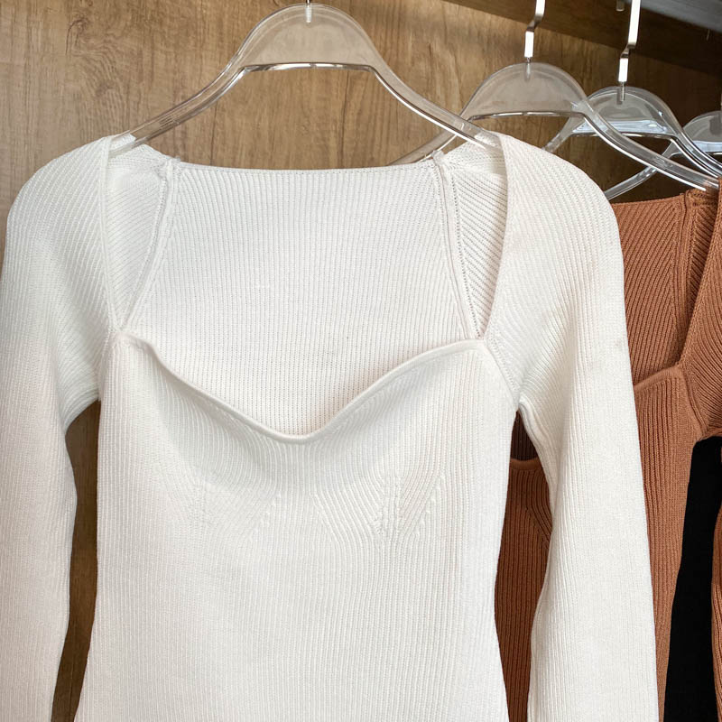 Square Collar Long Sleeve Knitted Pullover Spring Autumn Sweater Winter Top Jumper The Clothing Company Sydney