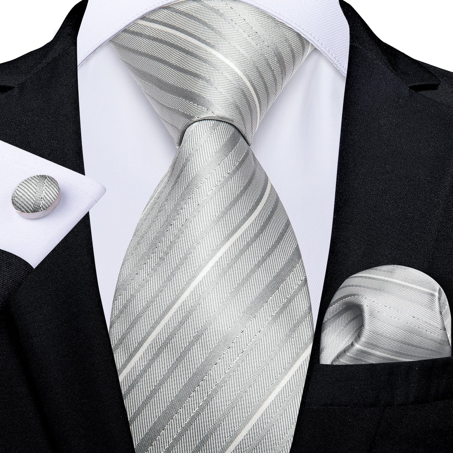 3 Piece Designer Men's Wedding Tie Gold Black Striped Silk Neck Ties For Men Hanky Cufflinks Set Business Party Wear The Clothing Company Sydney