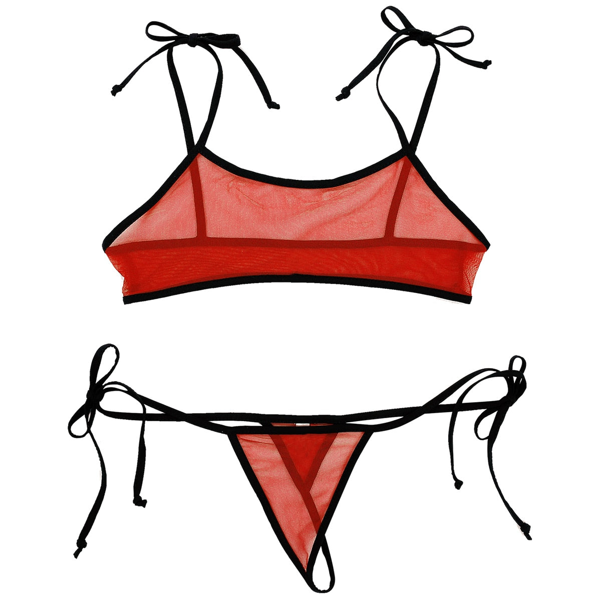 2 Piece Micro Bikinis Swimsuit Mini Swimwear Mesh See Through Sheer Bathing Suit Self-tie Bra Top with G-String Thong Bikini The Clothing Company Sydney