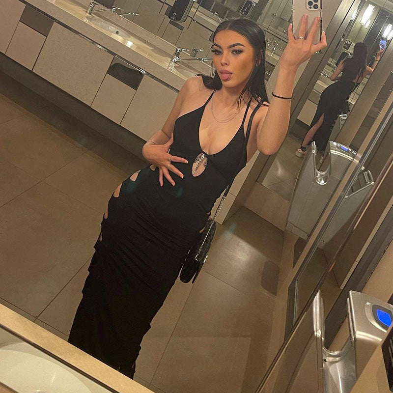Cryptographic Cut Out Backless Halter Maxi Dress Bodycon Fashion Outfits Long Dresses Elegant Club Party Dress The Clothing Company Sydney