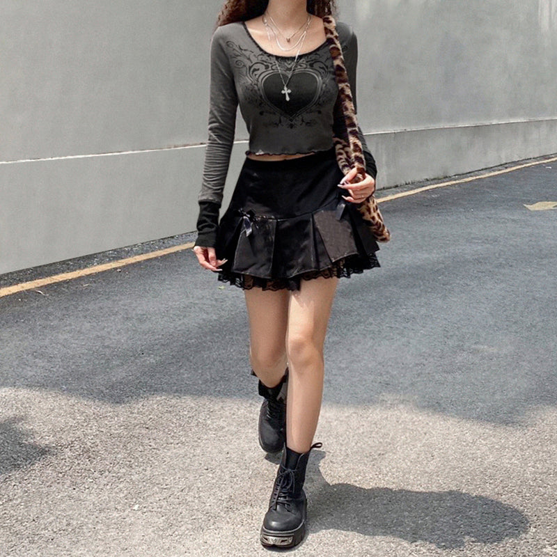 Grunge Retro Fashion Heart Printed Autumn T-shirts for Women Crop Top Dark Academia Gothic Clothes Aesthetic T shirt The Clothing Company Sydney