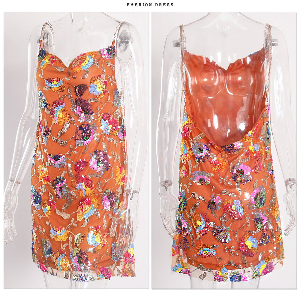 Sequin Backless Slip Mini Chain Straps Short Tulle Cocktail Summer Party Night Lush Prom Dress The Clothing Company Sydney