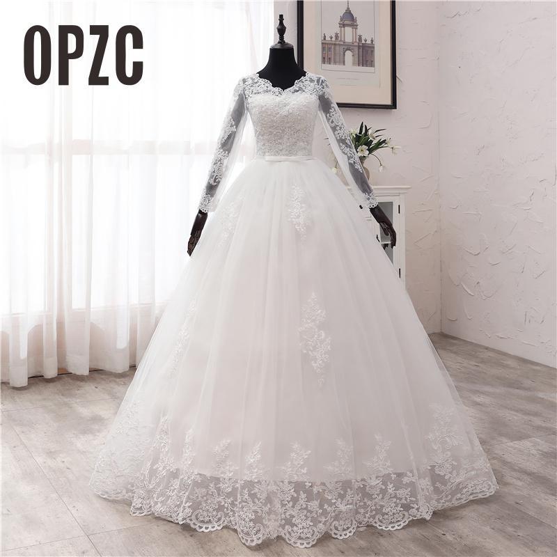 Spring Lace Appliques Wedding Dresses Long Sleeve White V-Neck Princess Bride Wedding Gowns Plus Size The Clothing Company Sydney