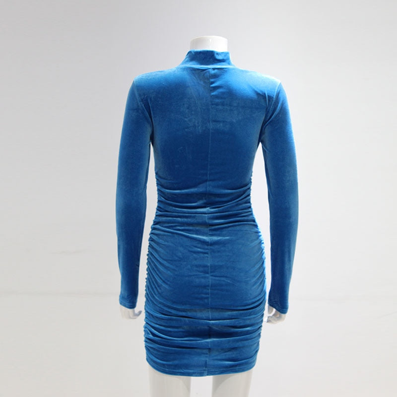 Bodycon Velvet Mini Dress Women Autumn Long Sleeve High Neck Party Dresses Female Velvet Sheath Dress The Clothing Company Sydney