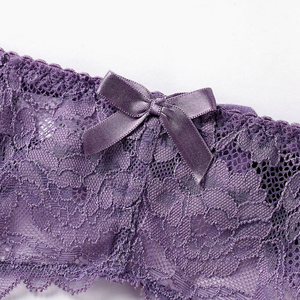 Ultra-Thin Gathered Plus Size Bowknot Floral Underwear Lace Strap Bra + Panties + Garte 3 Piece set The Clothing Company Sydney