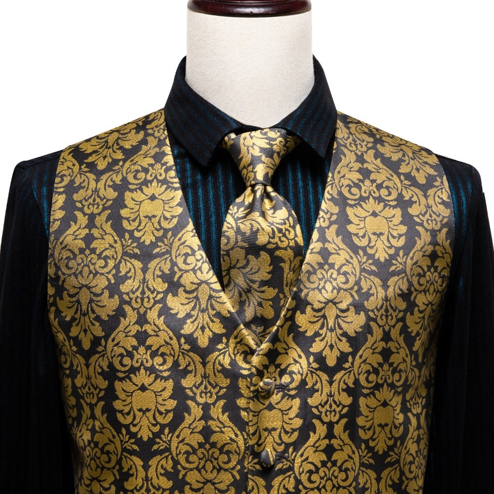 4Piece Mens Vest for Suit Luxury Paisley Floral Plaid Suit Silk Vest and Tie Set Blue Gold Red Sliver Wedding Vest The Clothing Company Sydney