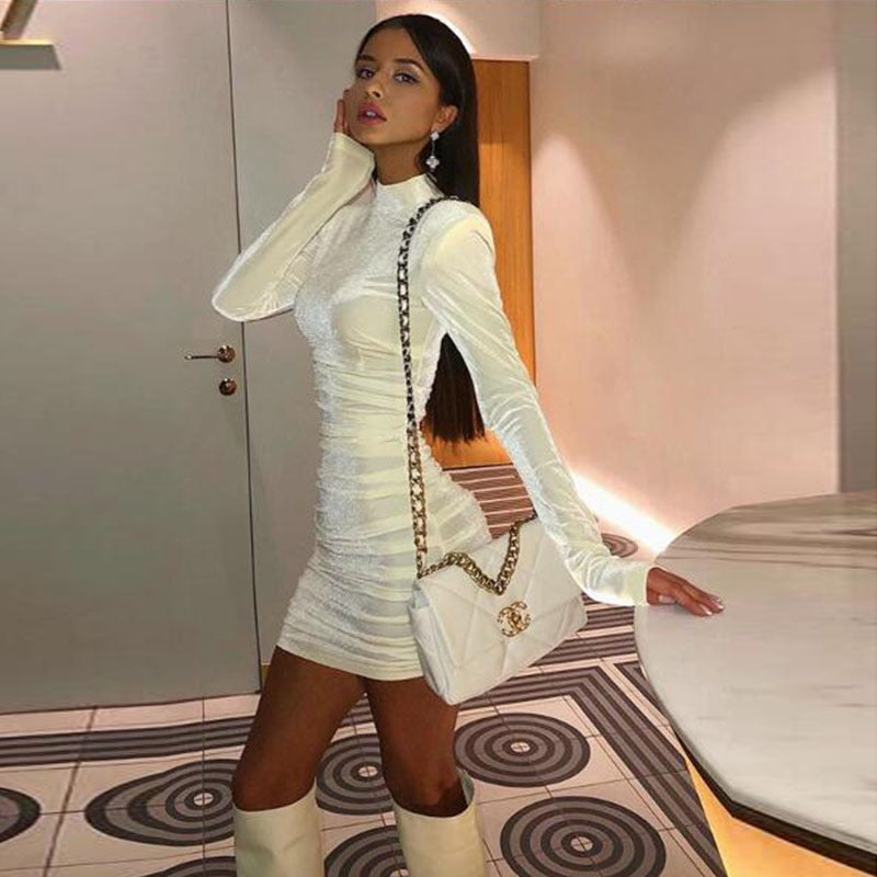 Bodycon Velvet Mini Dress Women Autumn Long Sleeve High Neck Party Dresses Female Velvet Sheath Dress The Clothing Company Sydney