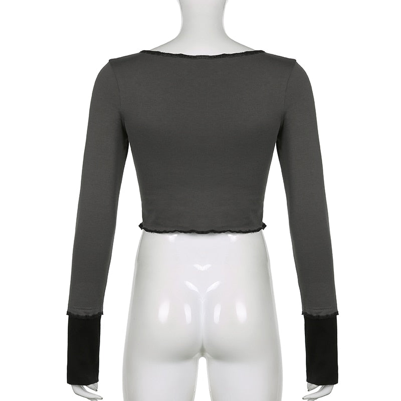 Grunge Retro Fashion Heart Printed Autumn T-shirts for Women Crop Top Dark Academia Gothic Clothes Aesthetic T shirt The Clothing Company Sydney