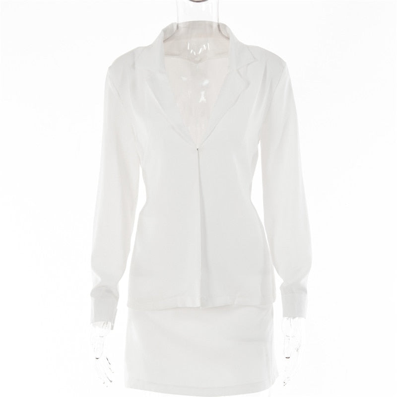 Turn-down Collar Button Two Piece Set Brown Long Sleeve Top High Waist Skirt Women Autumn Slim Office Outfits The Clothing Company Sydney