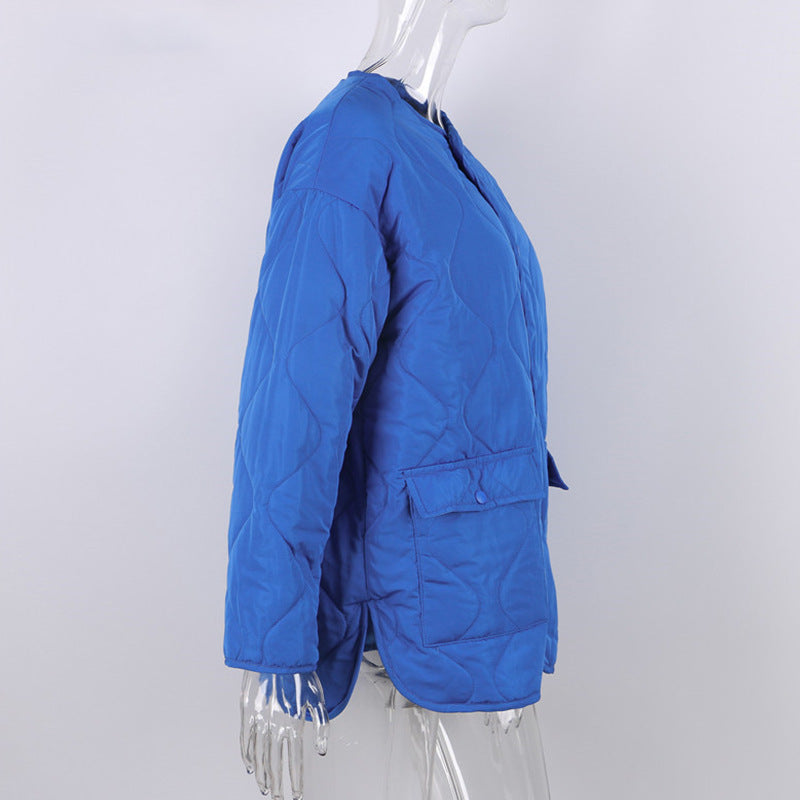 Women's Winter Blue Oversize Puffer Casual Fashion Warm Cotton Button Down Quilted Coat  Loose Jacket The Clothing Company Sydney