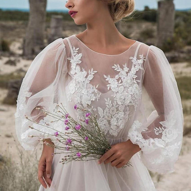 Summer Long Tulle Dress Long Sleeve Embroidery Wedding Vocation White Lace Maxi Tunic Beach Dress The Clothing Company Sydney