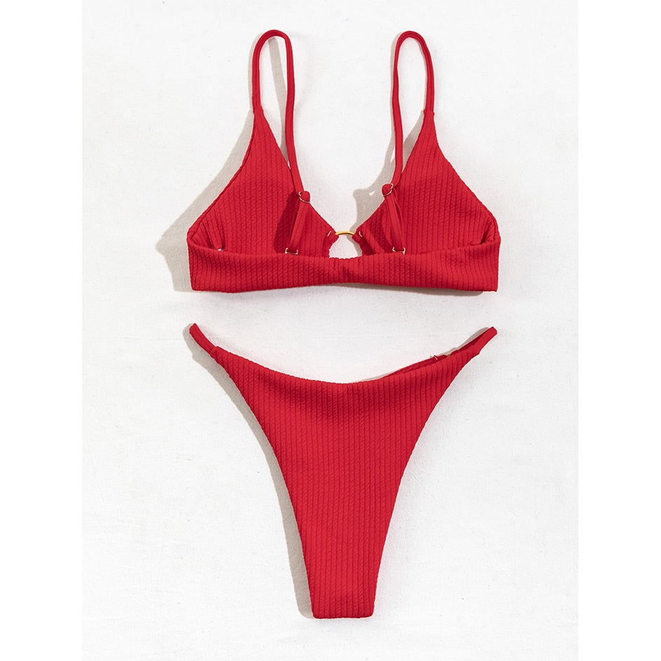Plain Rib Swimsuit Swimwear Women Thong Bikini Set 2 Piece Beach Wear for Bathing Suit The Clothing Company Sydney