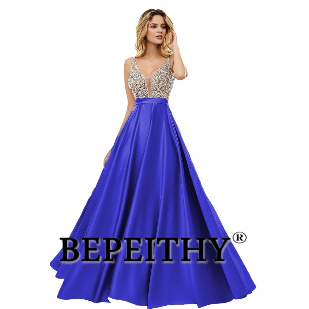 V-Neck Beads Bodice Open Back A Line Long Evening Dress Party Elegant Prom Gowns The Clothing Company Sydney