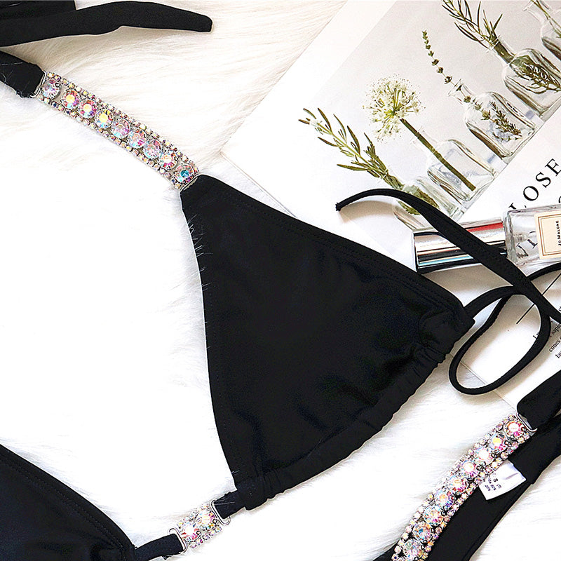 Crystal Diamond Bandeau Swimsuit Halter Swimwear Two piece Bikini Rhinestone Push up Bathing Suit Clothing Company Sydney