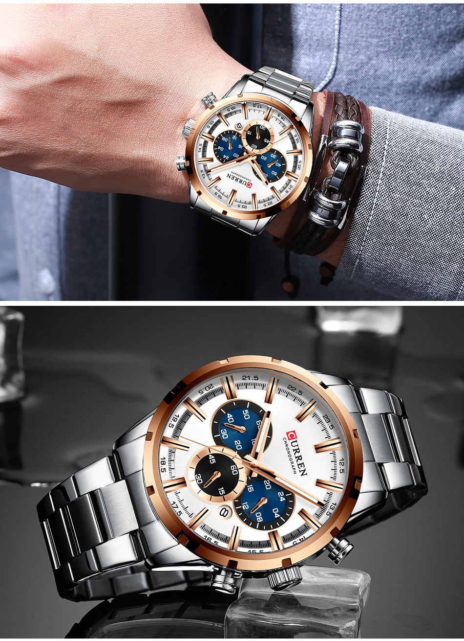 Men's Watch Luxury Sports Quartz Mens Watches Full Steel Waterproof Chronograph Wristwatch The Clothing Company Sydney