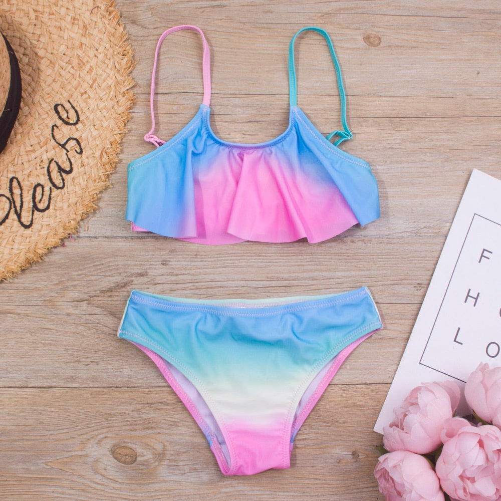 2 Piece Kids Swimwear Swimsuit Print Girls Kid Bikini Set 5-14 Years Children Bandage Swimming Suit Beachwear The Clothing Company Sydney