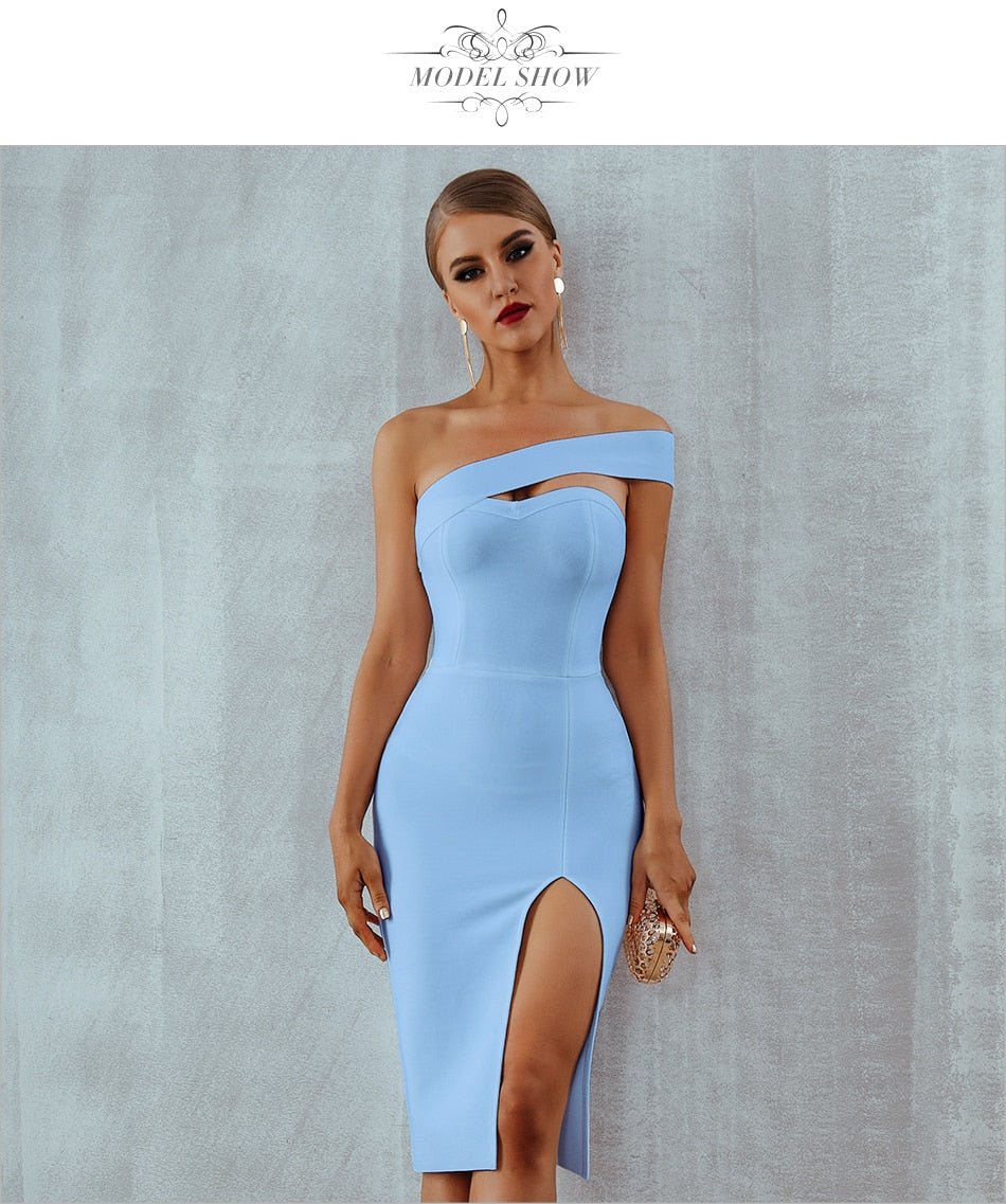 White Blue Bodycon Bandage Dress Summer Elegant Black One Shoulder Strapless Celebrity Runway Party Dress The Clothing Company Sydney