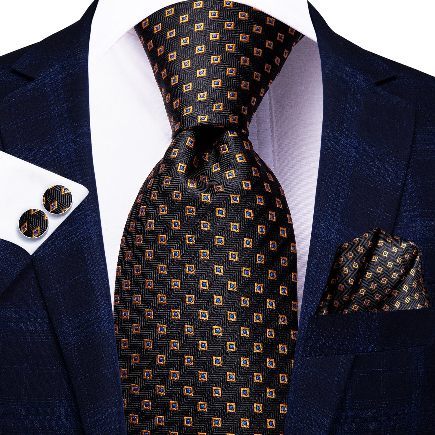 3 Piece Business Classic Blue Black Striped Solid Neck Tie Necktie Pocket Square Cufflinks Wedding Party Silk Tie Set The Clothing Company Sydney