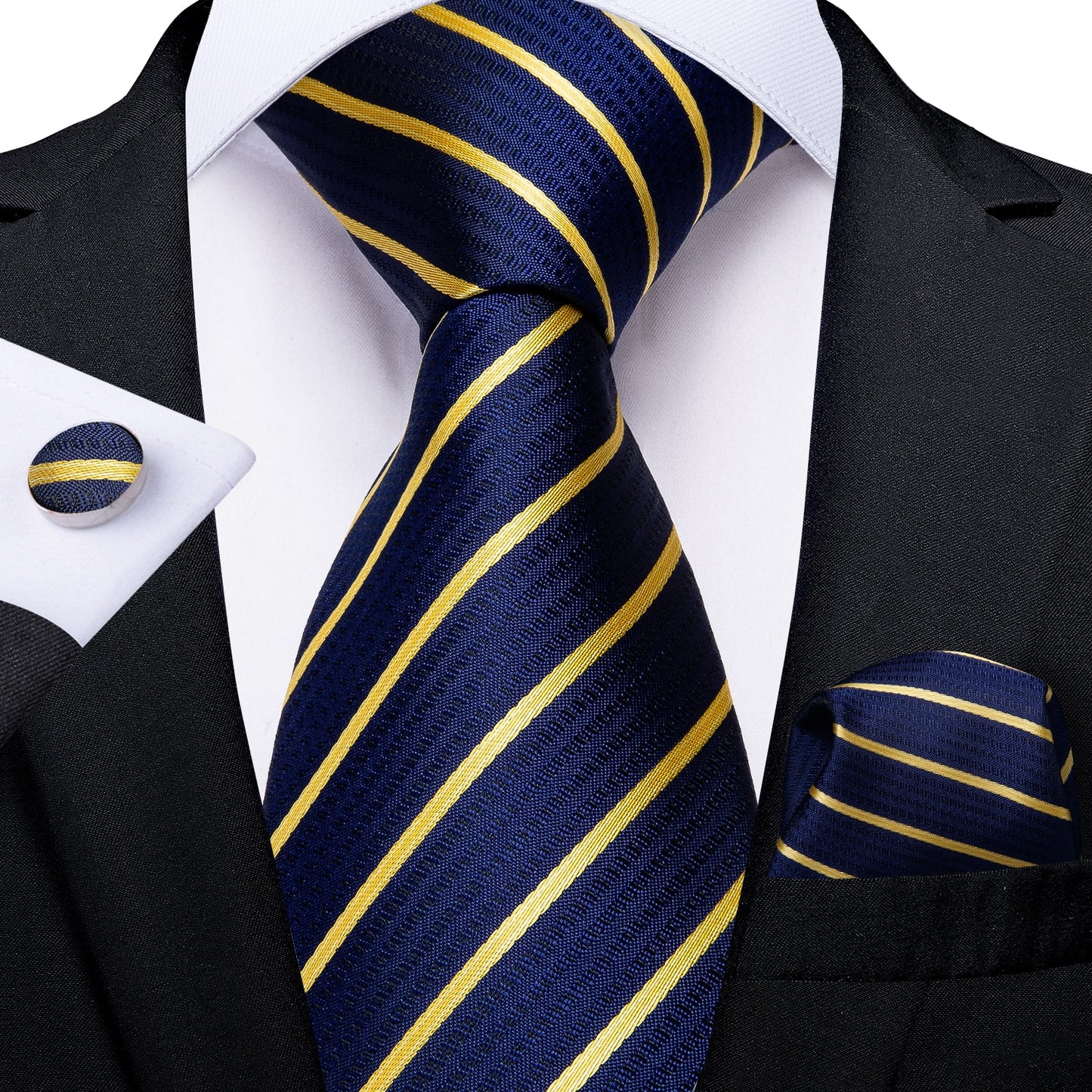 3 Piece Classic 100% Silk Men's Ties 8cm Blue Plaid Dot Striped Business Necktie Handkerchief Wedding Party Tie Set The Clothing Company Sydney