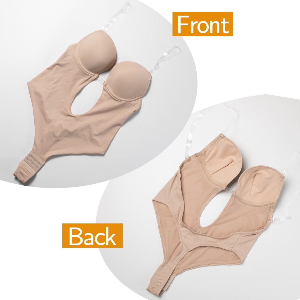Shapewear Bodysuit Women Deep V-Neck Body Shaper Padded Bra Backless U Plunge Thong Shaper Waist Trainer Push Up Party Underwear The Clothing Company Sydney