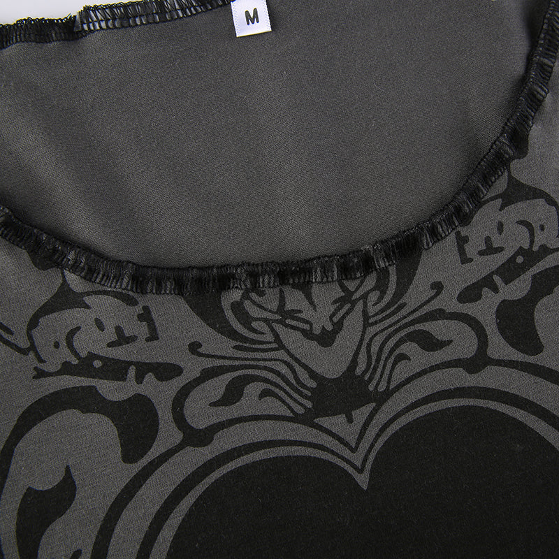 Grunge Retro Fashion Heart Printed Autumn T-shirts for Women Crop Top Dark Academia Gothic Clothes Aesthetic T shirt The Clothing Company Sydney