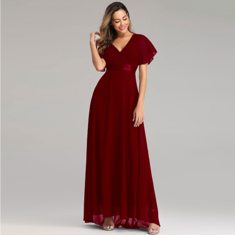 Elegant V-Neck Ruffles Chiffon Evening Gown  Wedding Party Cocktail Formal Dress The Clothing Company Sydney