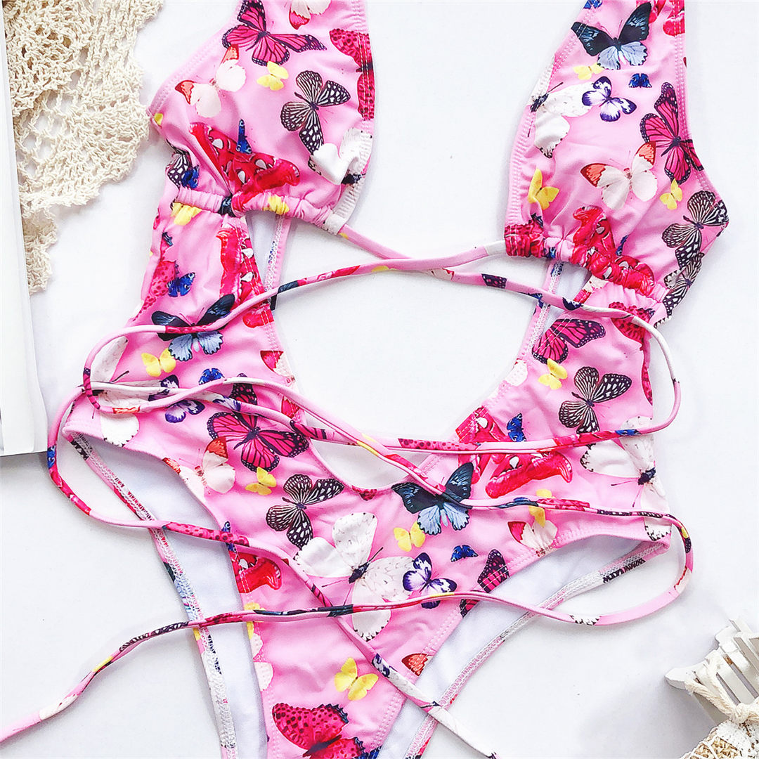 Bandage Wrap Around Tummy Cut Out Deep V Monokini One Piece Swimsuit Swimwear Bather Bathing Suit