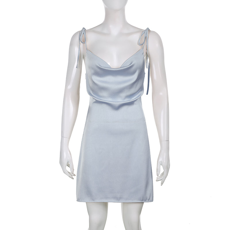 Strappy Solid Satin Backless Sleeveless Casual Dress Mini Sundress Summer Dresses The Clothing Company Sydney