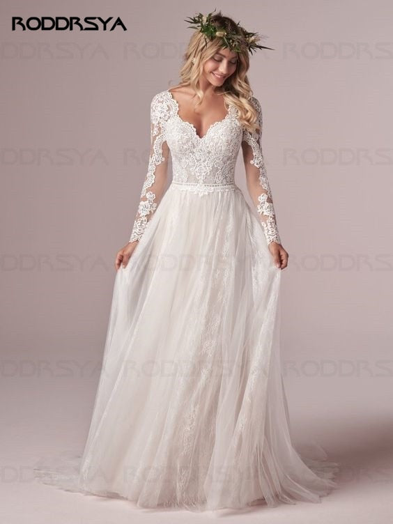 A Line Long Sleeves Wedding Dresses Lace Bridal Gowns Tulle Ivory Open Back Wedding Dress The Clothing Company Sydney
